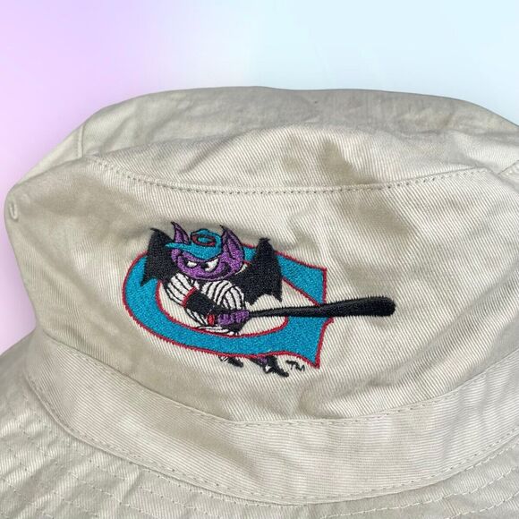 VTG 90s SIGNED "Casey the Bat" Authentic Greensboro Bats Adult Bucket Hat Beige - Picture 2 of 13